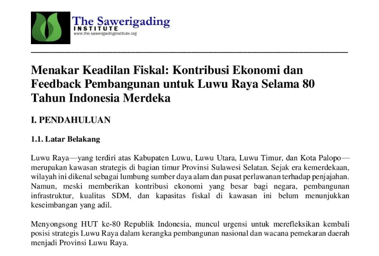Kontribusi Ekonomi dan Feedback Pembangunan untuk Luwu Raya Selama 80 Tahun Indonesia Merdeka